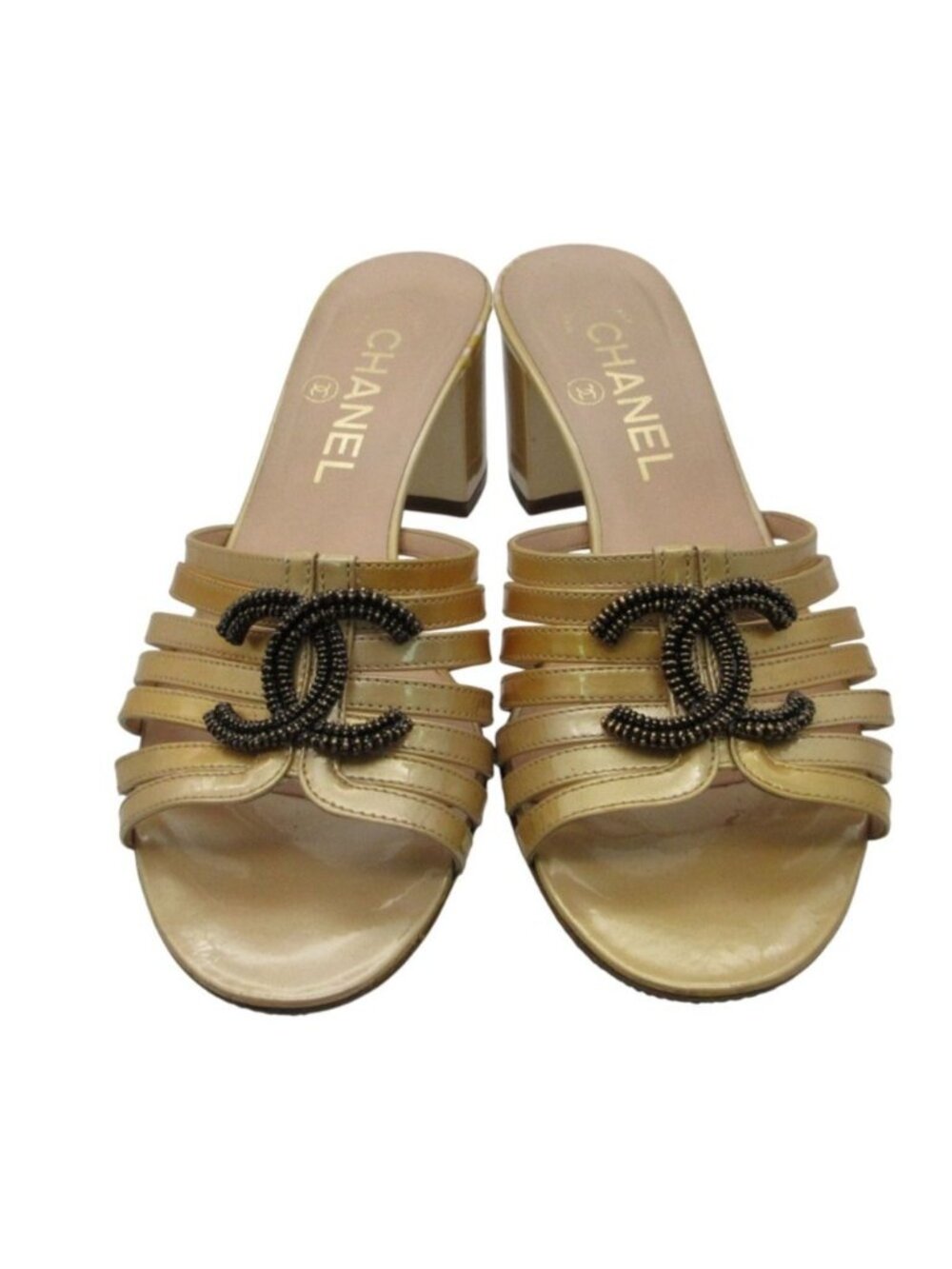 Chanel Sandals CC Logo Mules Shoes Gold